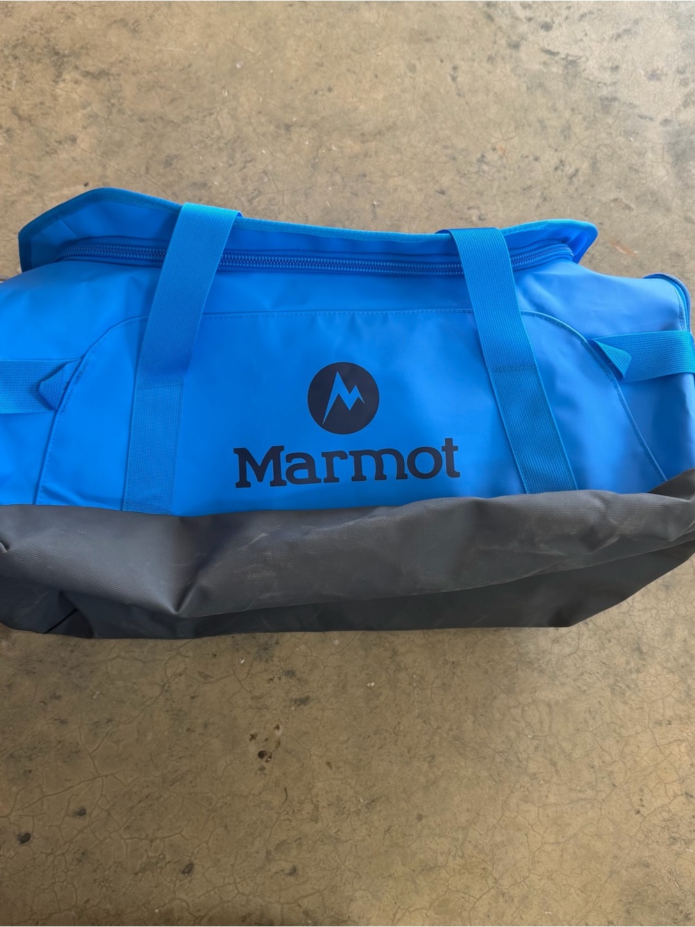 Marmot Bright Blue and Dark Gray Duffel Bag